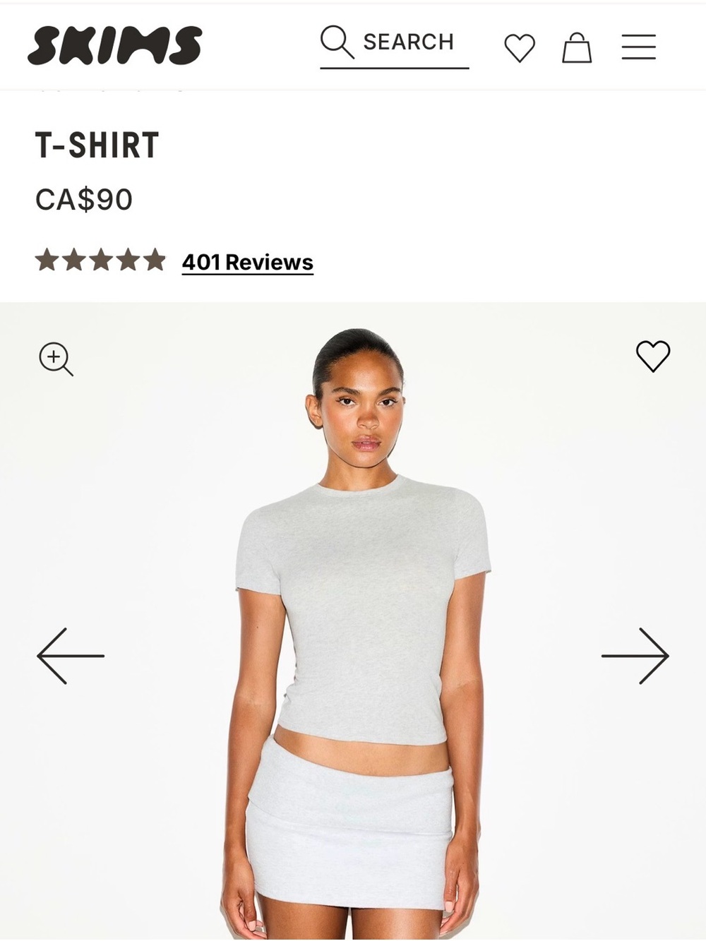 SKIMS Women’s Cotton Jersey T-shirt in Light Heather Grey - Size Large
